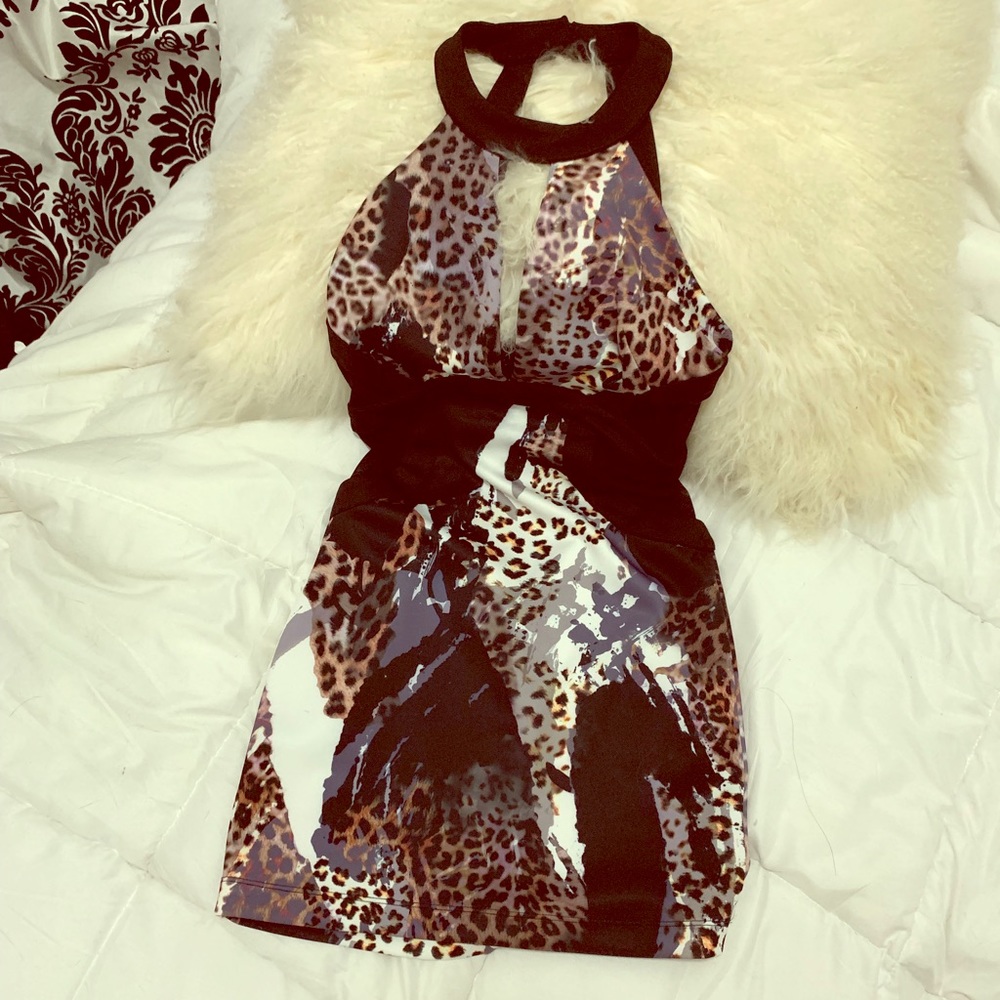 BEBE Halter Mini Dress - Animal Print